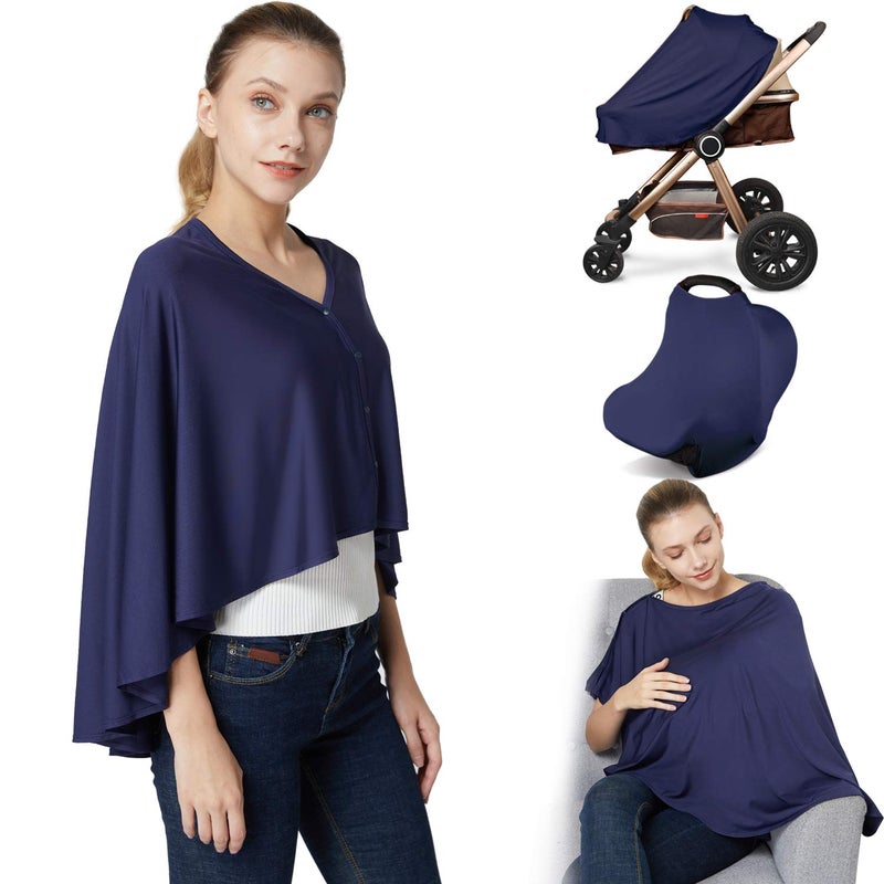 Kefee Kol Nursing Cover & Baby Nursing Poncho Multi Use Breastfeeding Cover for CarSeat Canopy  High Seat Cover  Stroller Cover  Shopping Cart Cover Nursing Scarf for Boy and Girl by Kefee Kol (Blue) - Image 1